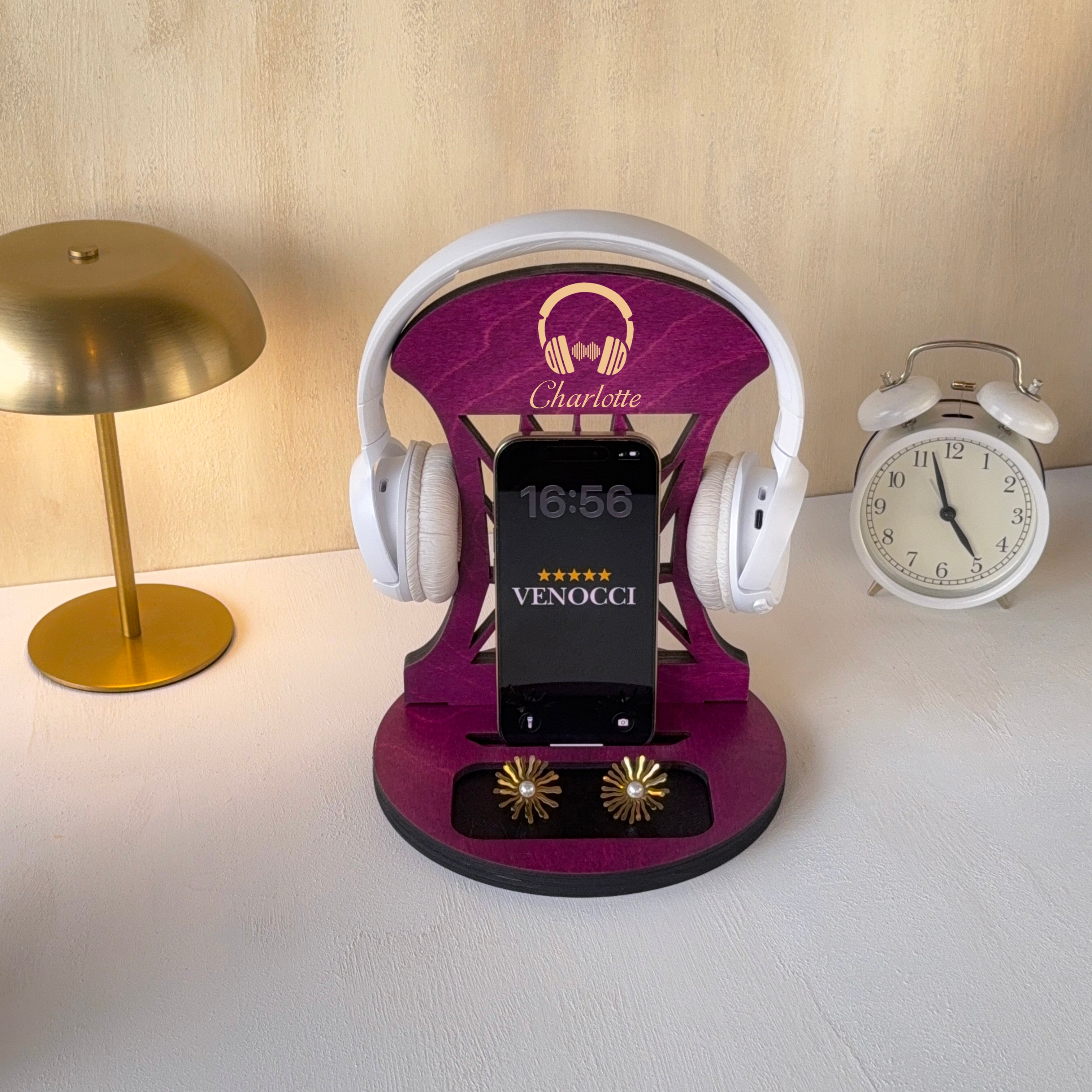 Kişiselleştirilebilir Ahşap Kulaklık ve Telefon Standı