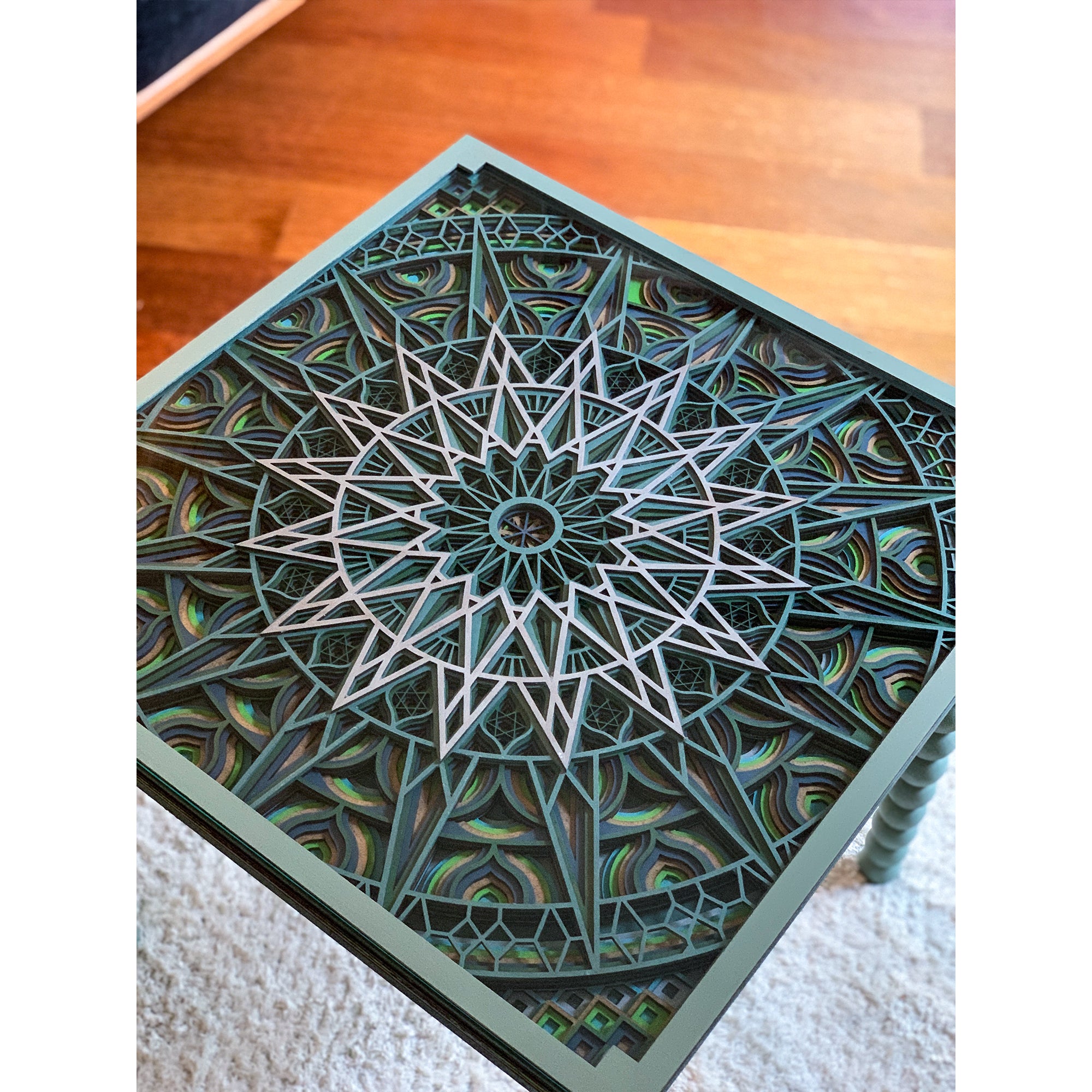 El Yapımı 3D Mandala Yan Sehpa – Mavi