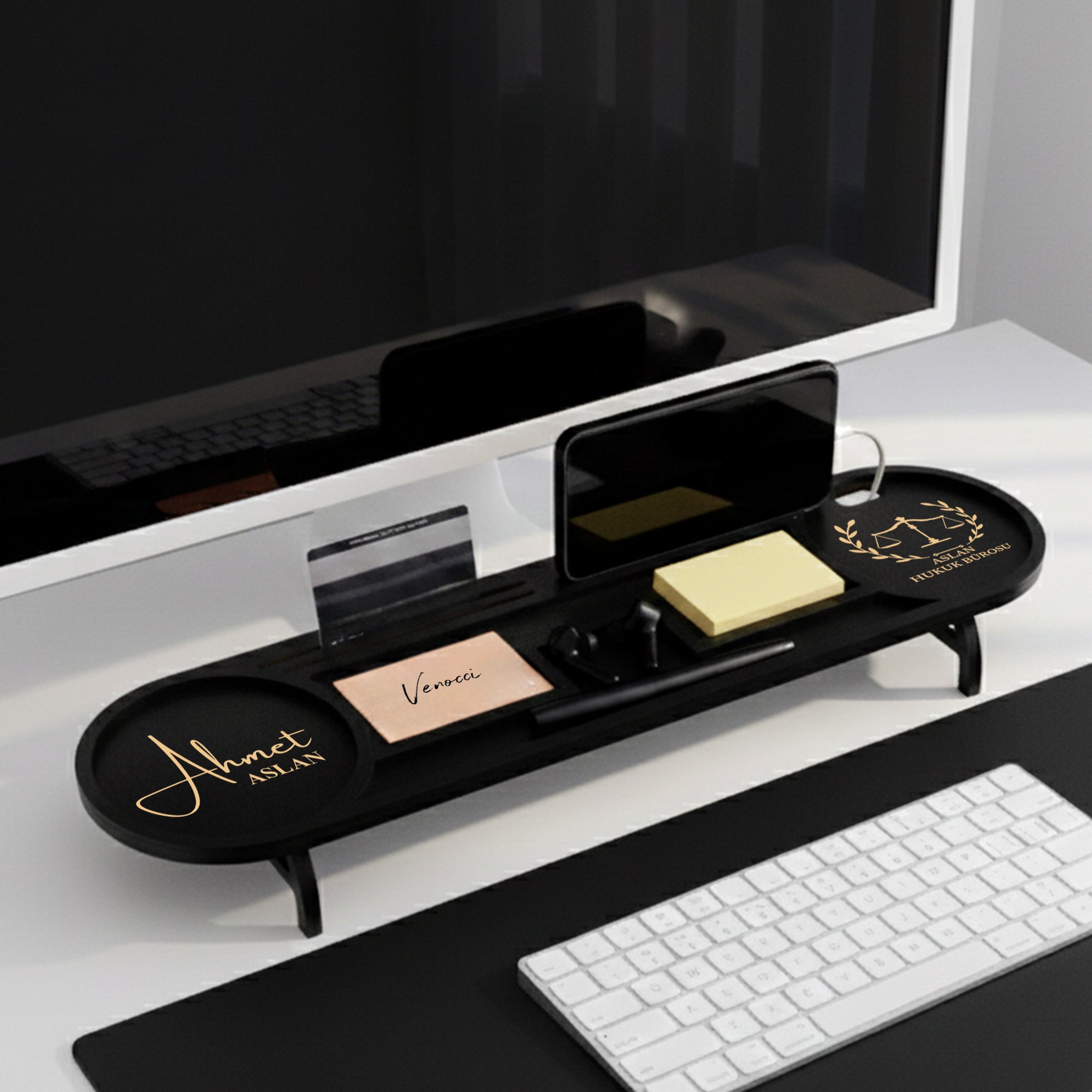 Kurumsal & Kişiye özel Hediye Ahşap Masaüstü Oval Organizer