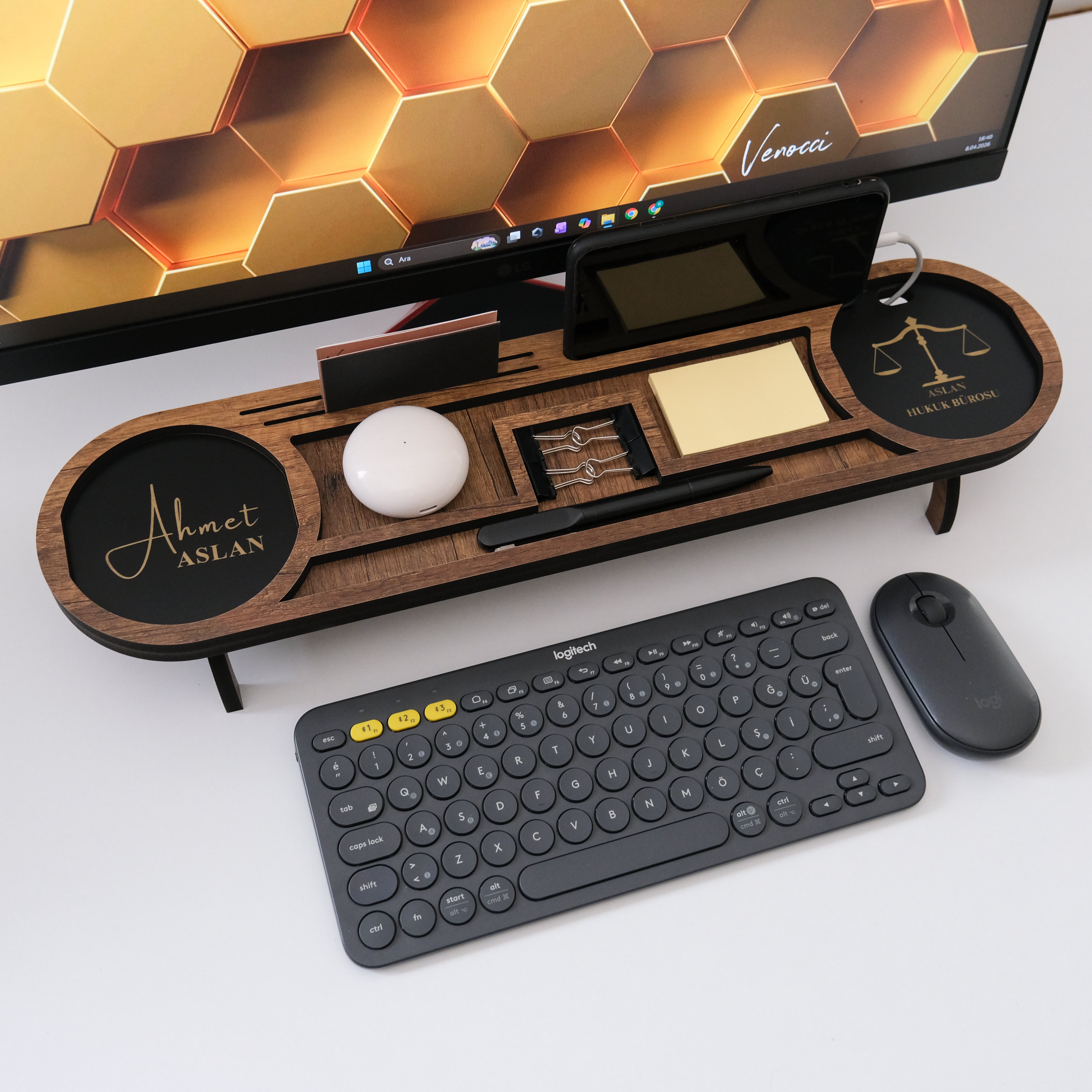 Kurumsal & Kişiye özel Hediye Ahşap Masaüstü Oval Organizer