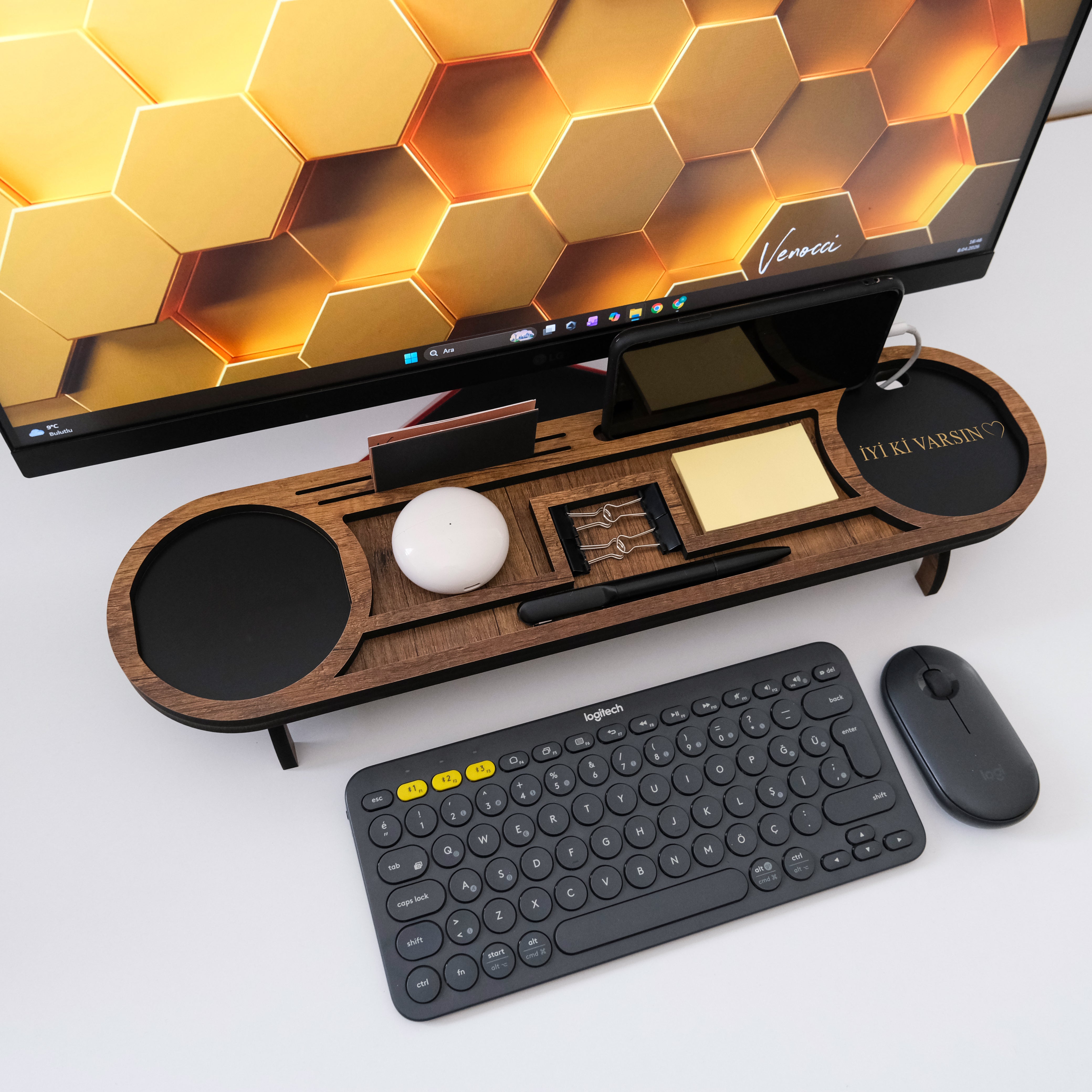 Kurumsal & Kişiye özel Hediye Ahşap Masaüstü Oval Organizer