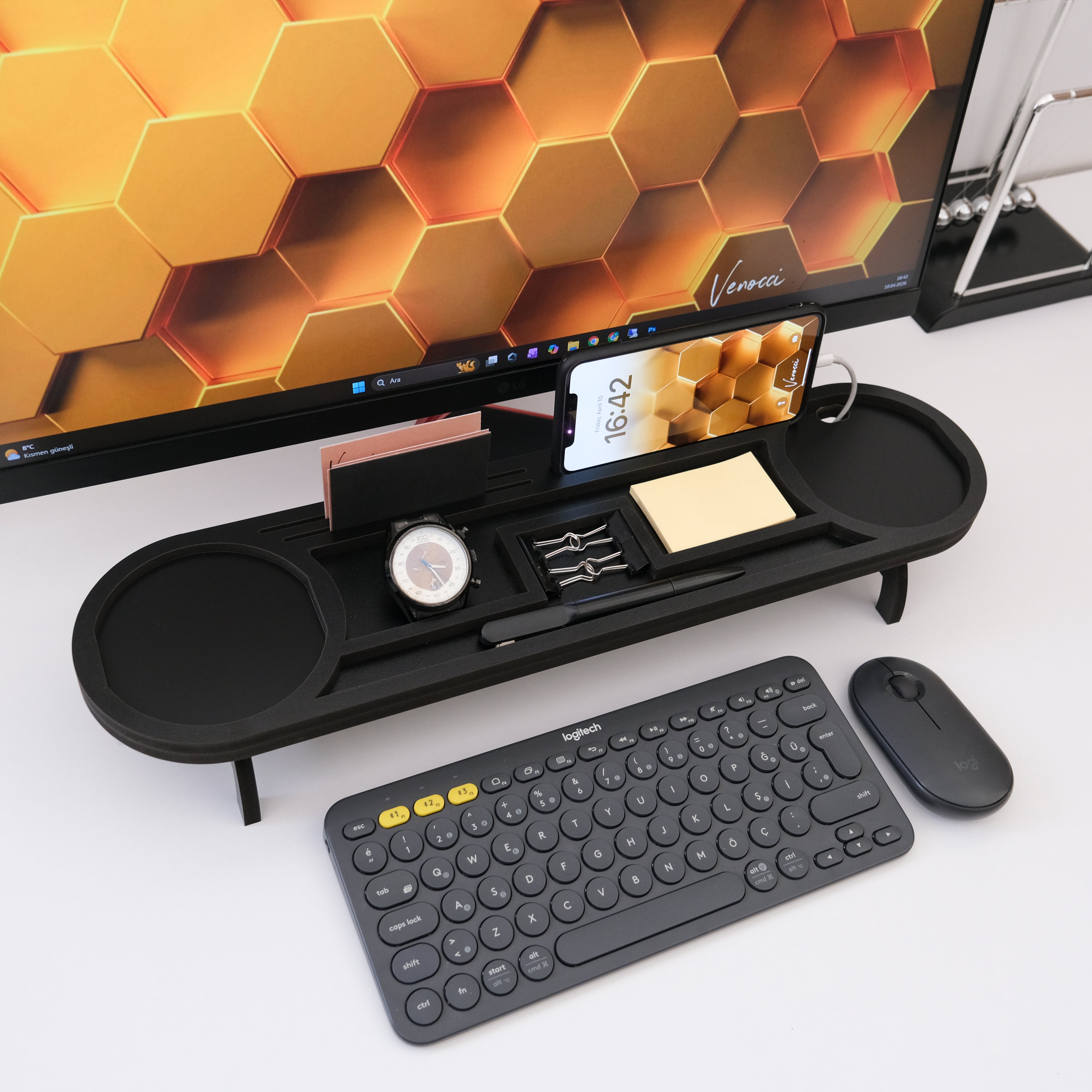 Kurumsal & Kişiye özel Hediye Ahşap Masaüstü Oval Organizer