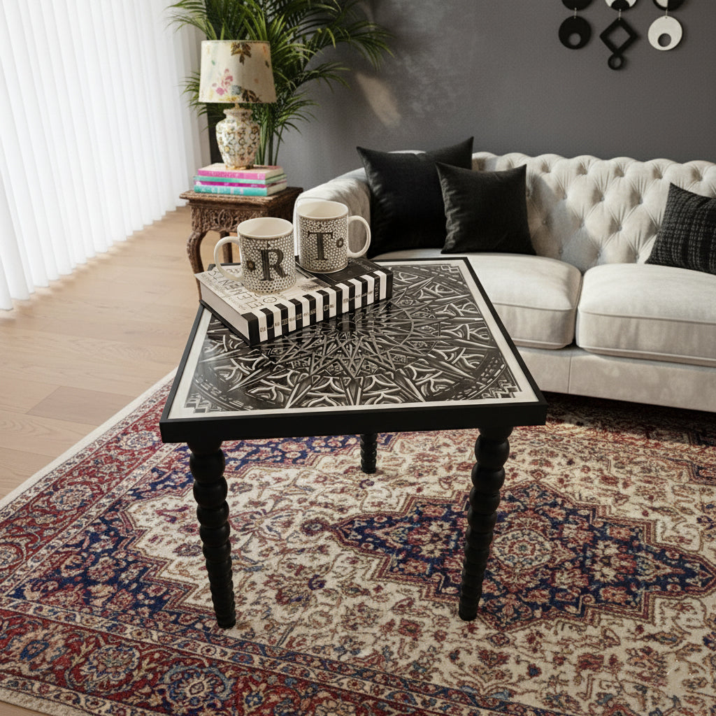 El Yapımı 3D Mandala Yan Sehpa 48×50 cm – Modern Dekoratif Sehpa