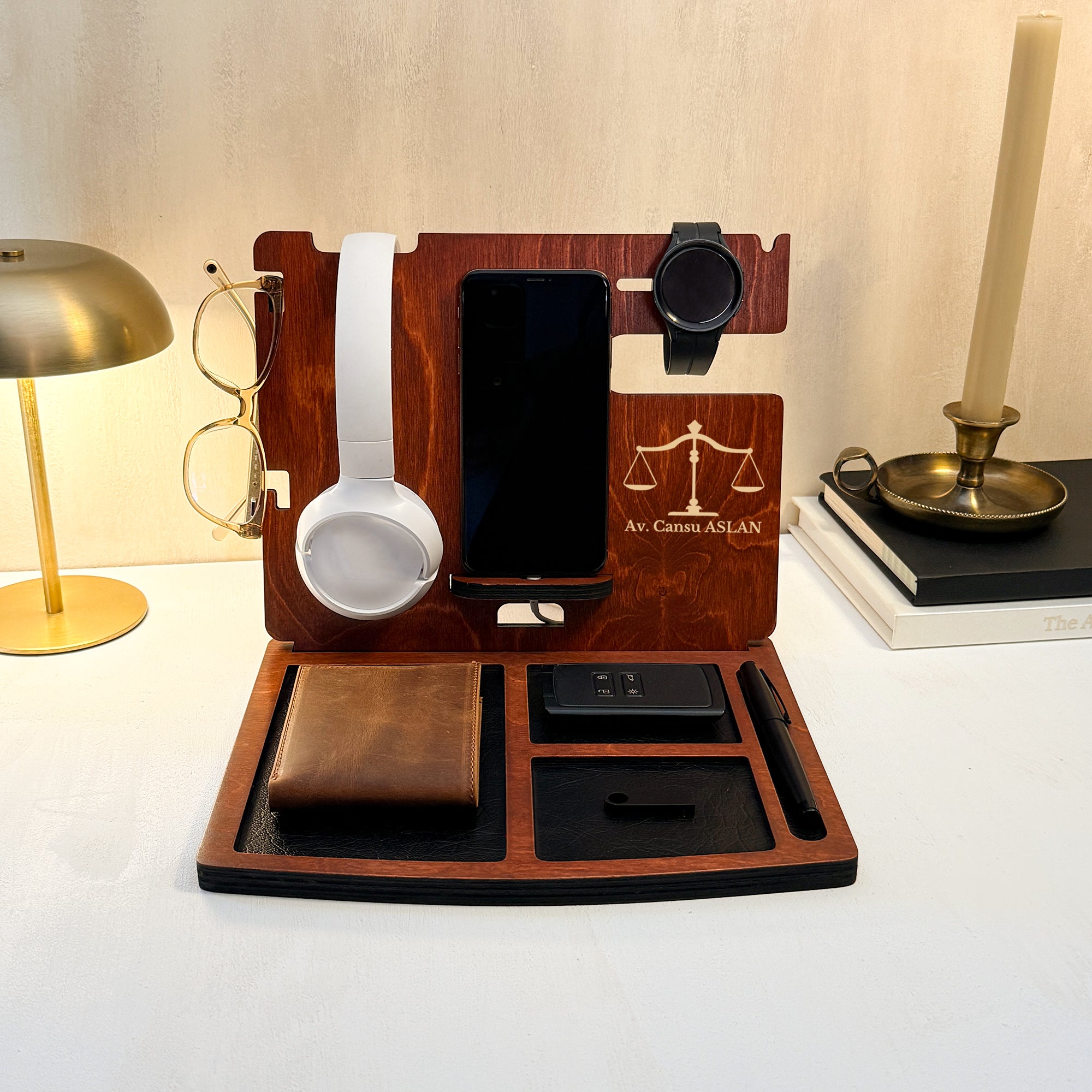 Masaüstü Organizer - Telefon, Saat, Cüzdan Standı