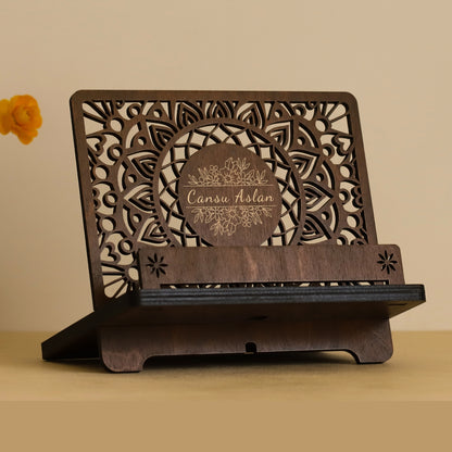 Venocci Kişiye Özel Ahşap Kitap Okuma, Telefon ve Tablet Standı, Masaüstü Düzenleyici