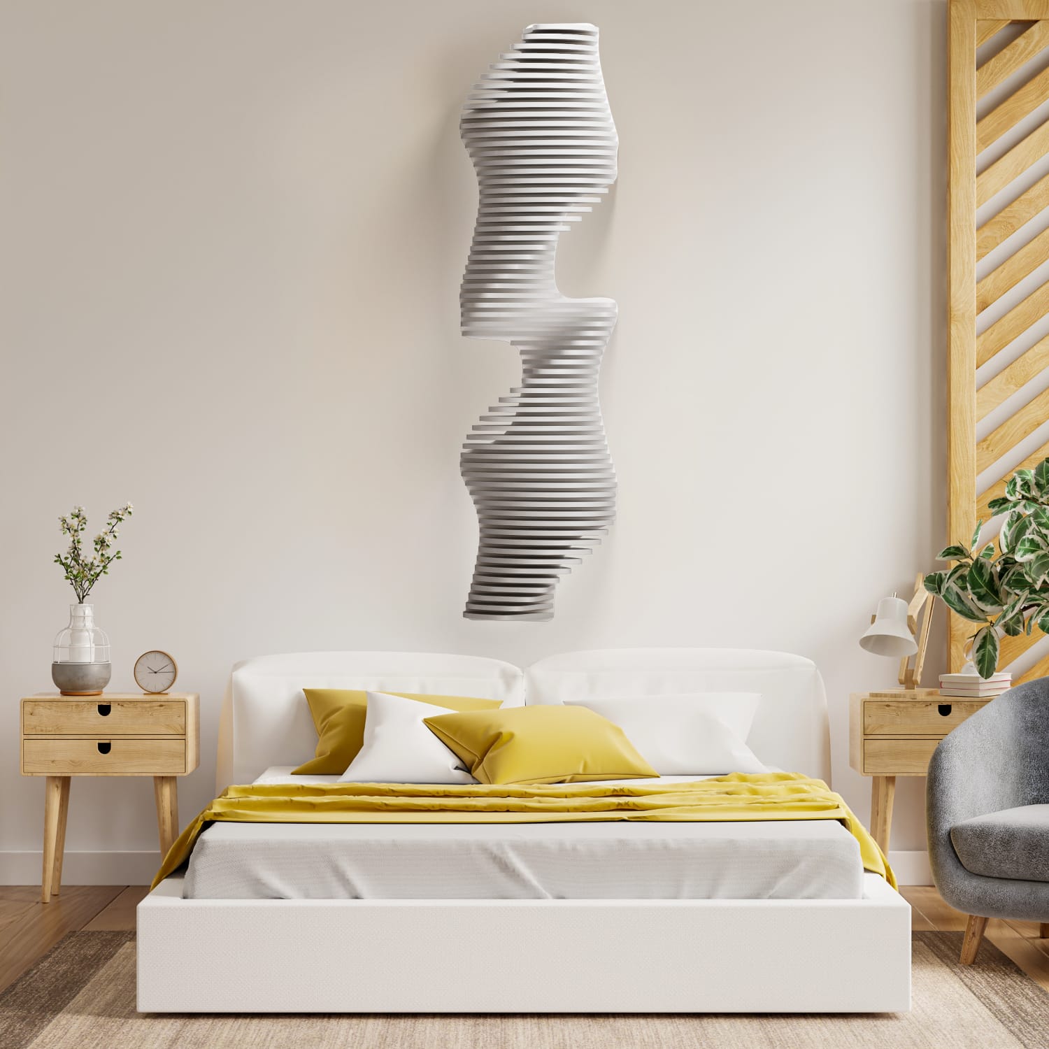 Parametrik Ahşap Duvar Dekoru | 3D Akustik Panel | Modern Büyük Duvar Sanatı | Oturma Odası & Ofis Dekorasyonu