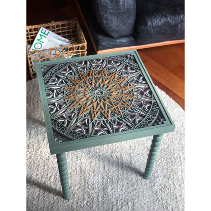 El Yapımı 3D Mandala Yan Sehpa – Mavi