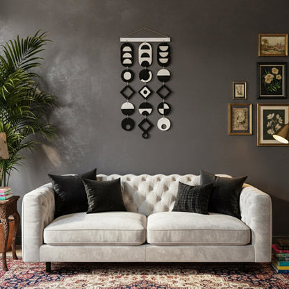 Siyah Beyaz geometrik duvar dekoru – el yapımı, doğal huş kontrplak