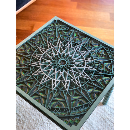 El Yapımı 3D Mandala Yan Sehpa – Mavi