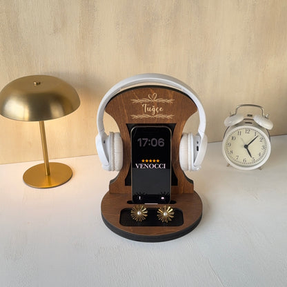 Kişiselleştirilebilir Ahşap Kulaklık ve Telefon Standı