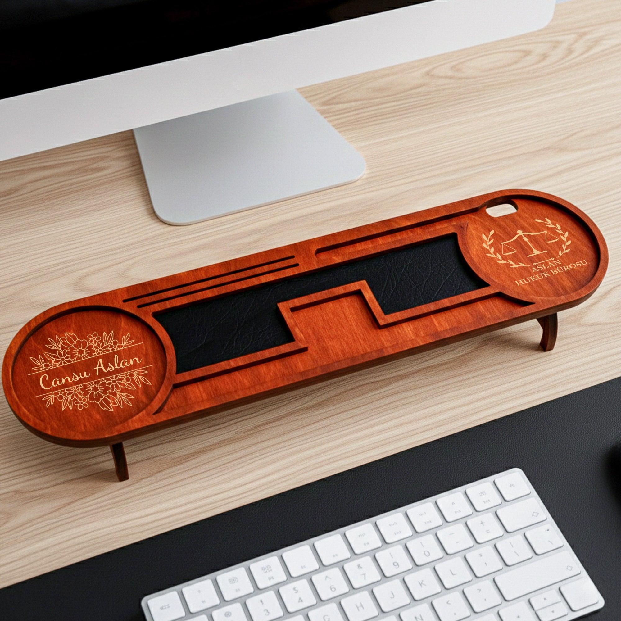Kurumsal & Kişiye özel Hediye Ahşap Masaüstü Oval Organizer