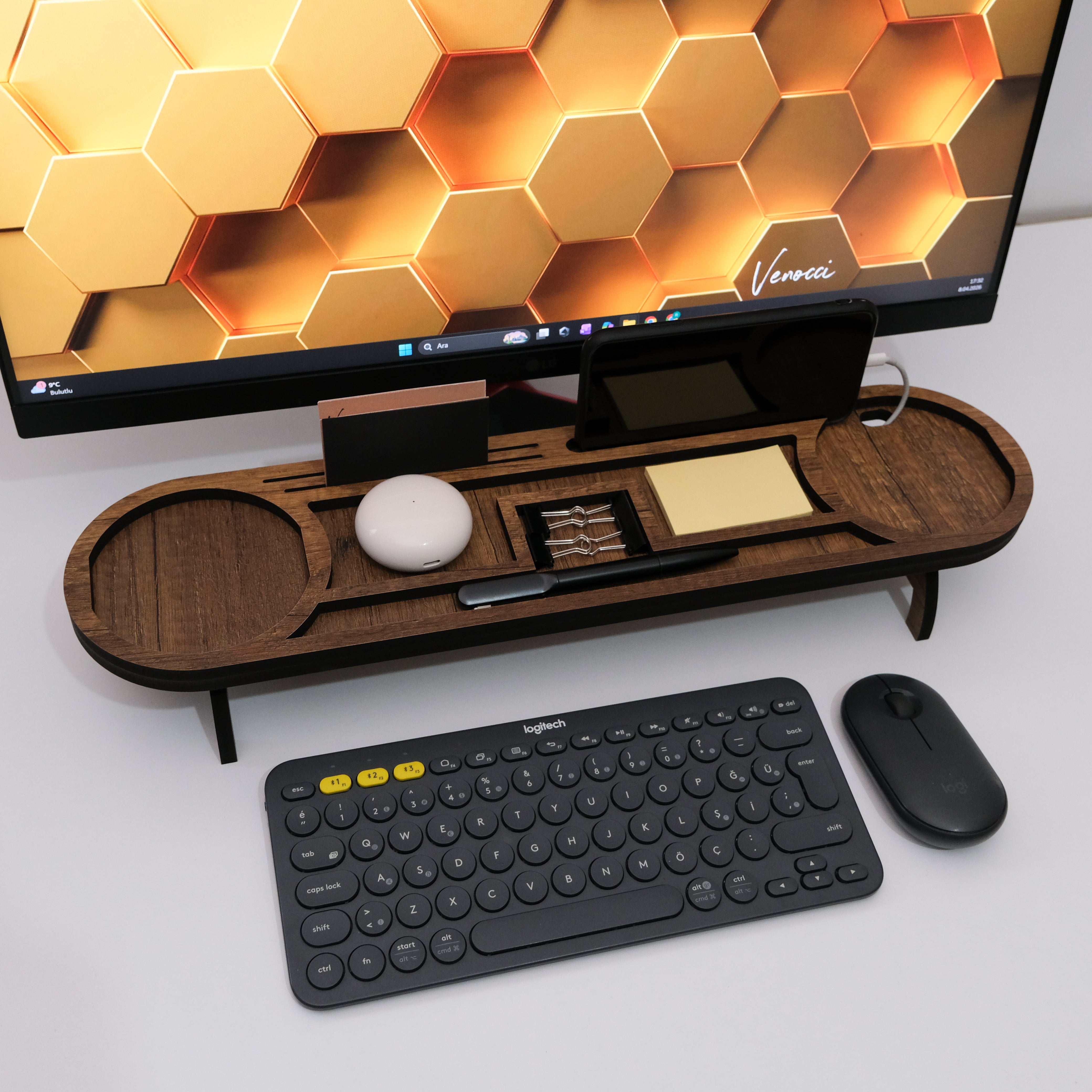 Kurumsal & Kişiye özel Hediye Ahşap Masaüstü Oval Organizer