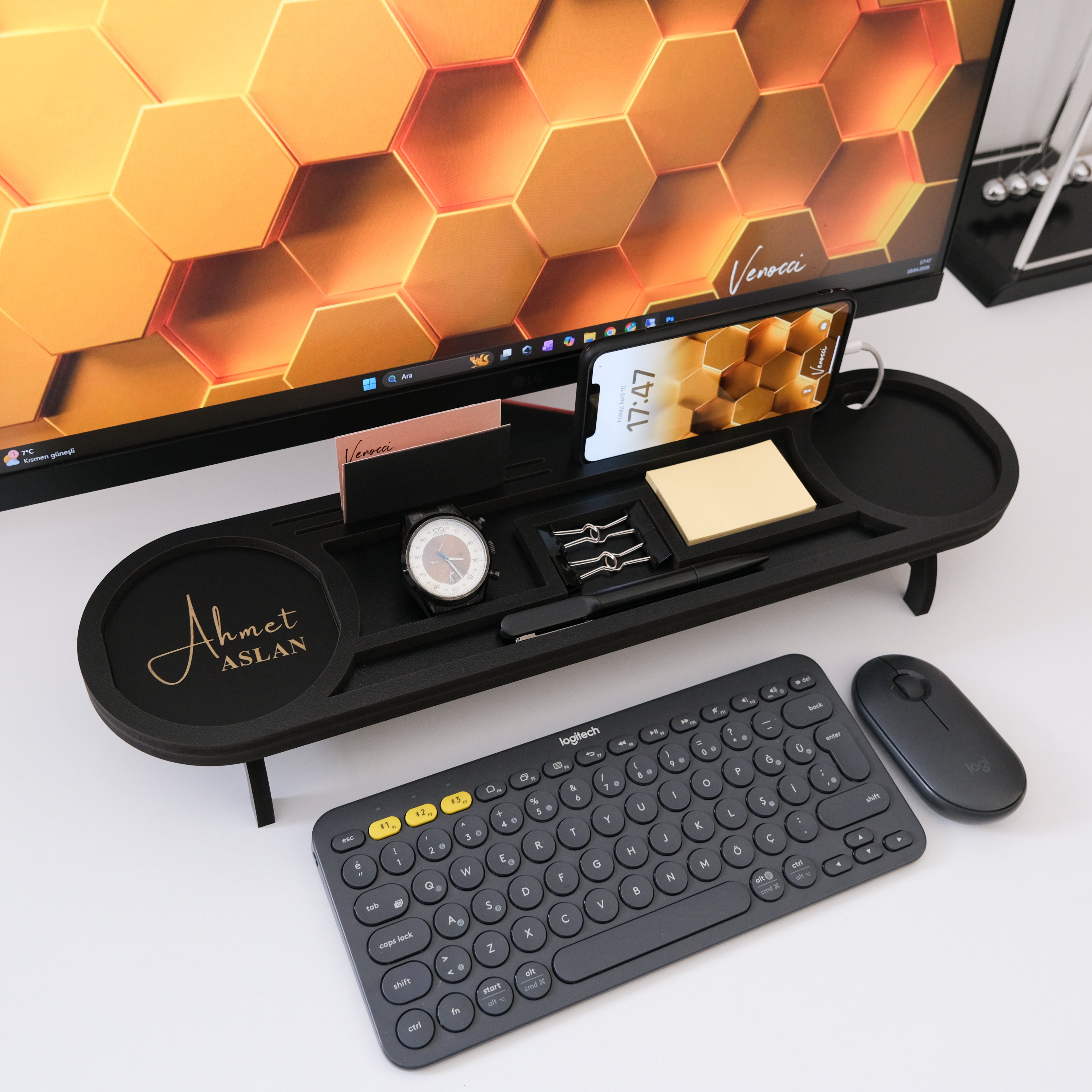 Kurumsal & Kişiye özel Hediye Ahşap Masaüstü Oval Organizer