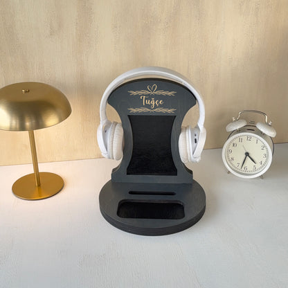 Kişiselleştirilebilir Ahşap Kulaklık ve Telefon Standı