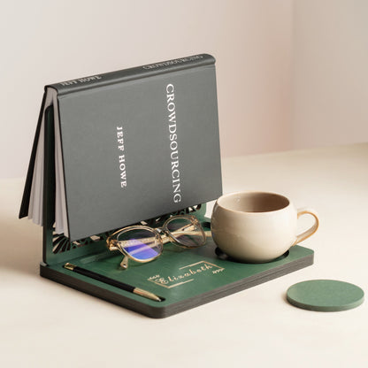 Kişiselleştirilebilir Ahşap Masaüstü Düzenleyici | Kitap Ayracı & Bardak Altlıklı Organizer