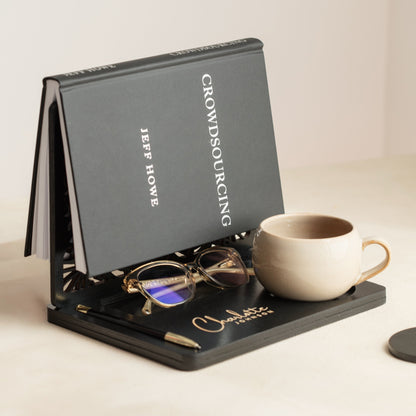 Kişiselleştirilebilir Ahşap Masaüstü Düzenleyici | Kitap Ayracı & Bardak Altlıklı Organizer