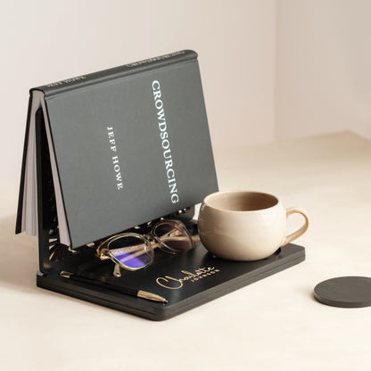 Kişiselleştirilebilir Ahşap Masaüstü Düzenleyici | Kitap Ayracı & Bardak Altlıklı Organizer