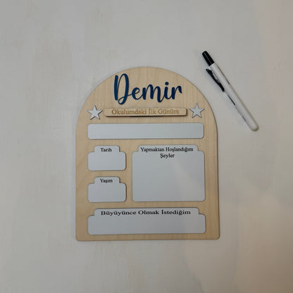Kişiye Özel “Okulumdaki İlk/ Son Günüm” Yaz–Sil Ahşap Hatıra Panosu