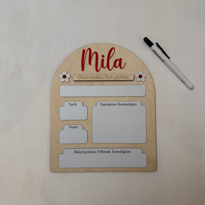 Kişiye Özel “Okulumdaki İlk/ Son Günüm” Yaz–Sil Ahşap Hatıra Panosu