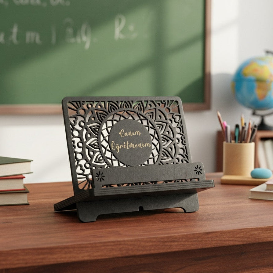 Venocci Kişiye Özel Ahşap Kitap Okuma, Telefon ve Tablet Standı, Masaüstü Düzenleyici