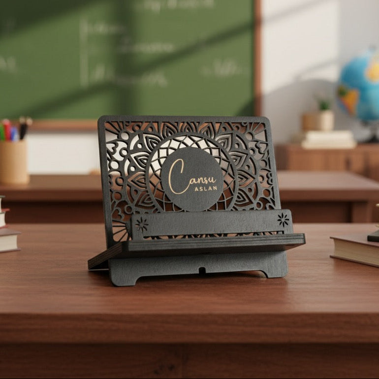 Venocci Kişiye Özel Ahşap Kitap Okuma, Telefon ve Tablet Standı, Masaüstü Düzenleyici