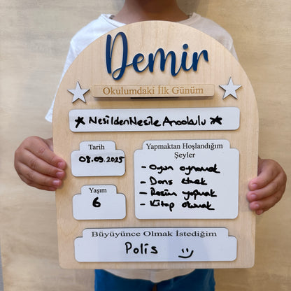 Kişiye Özel “Okulumdaki İlk/ Son Günüm” Yaz–Sil Ahşap Hatıra Panosu