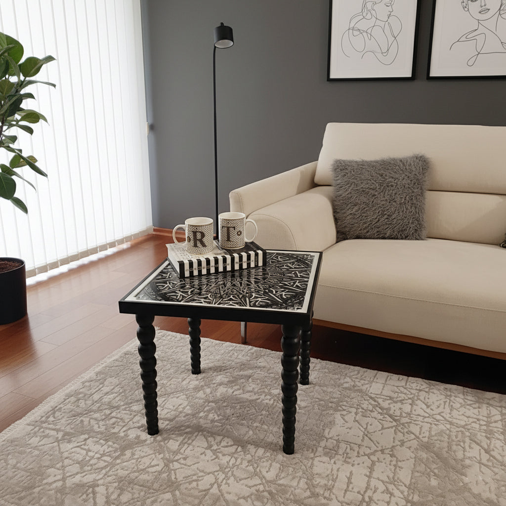 El Yapımı 3D Mandala Yan Sehpa 48×50 cm – Modern Dekoratif Sehpa