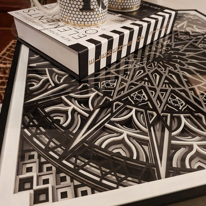 El Yapımı 3D Mandala Yan Sehpa 48×50 cm – Modern Dekoratif Sehpa