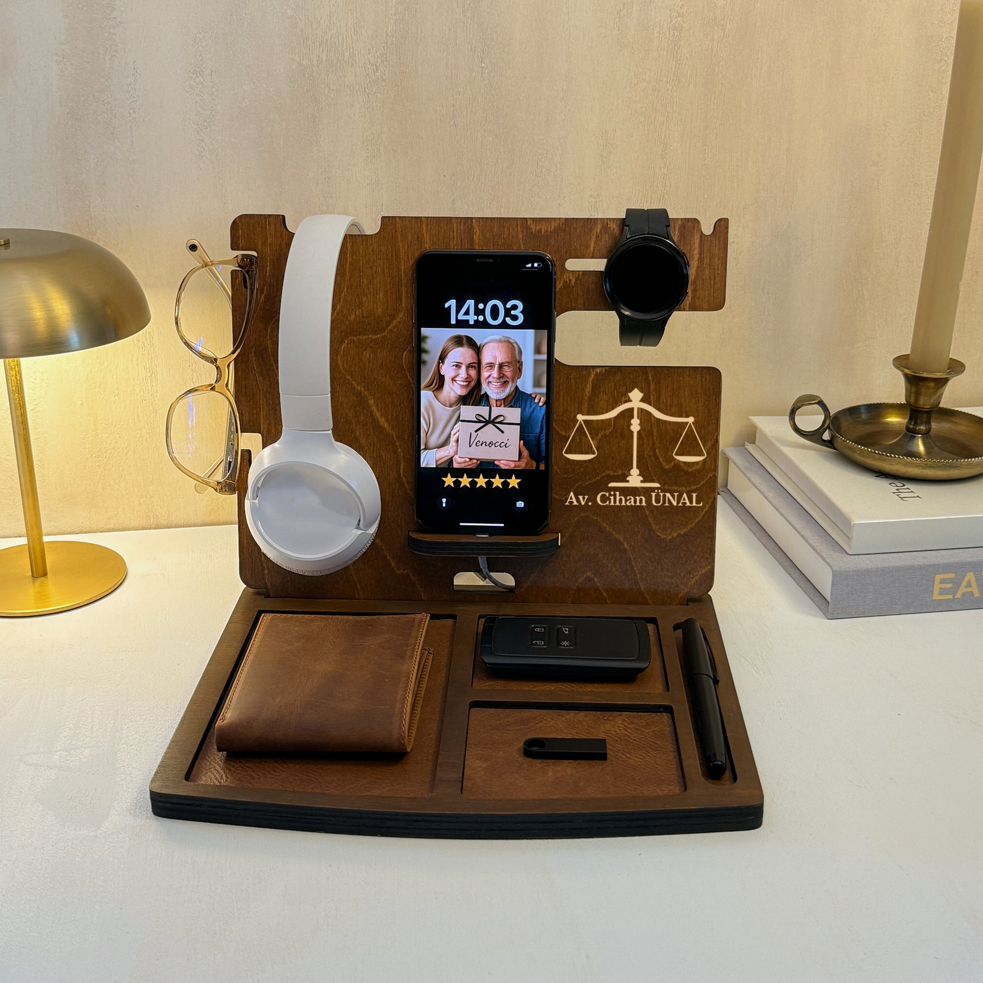 Masaüstü Organizer - Telefon, Saat, Cüzdan Standı