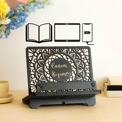 Venocci Kişiye Özel Ahşap Kitap Okuma, Telefon ve Tablet Standı, Masaüstü Düzenleyici