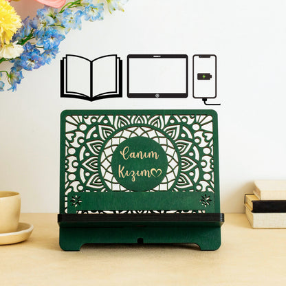 Venocci Kişiye Özel Ahşap Kitap Okuma, Telefon ve Tablet Standı, Masaüstü Düzenleyici