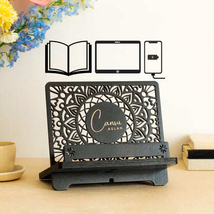 Venocci Kişiye Özel Ahşap Kitap Okuma, Telefon ve Tablet Standı, Masaüstü Düzenleyici