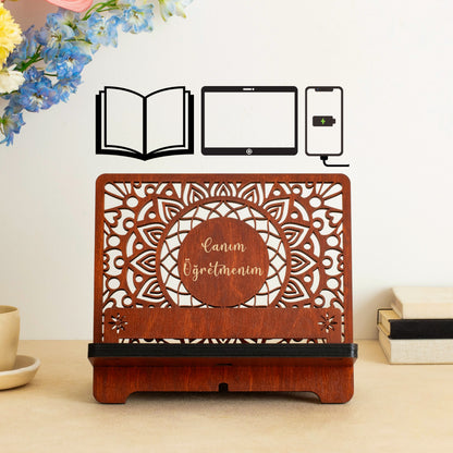 Venocci Kişiye Özel Ahşap Kitap Okuma, Telefon ve Tablet Standı, Masaüstü Düzenleyici