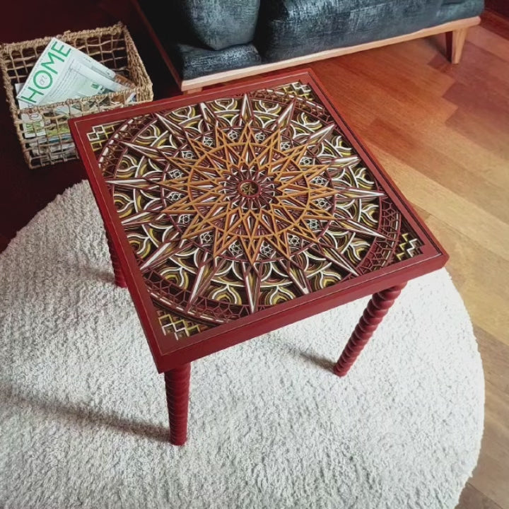 Videoyu yükle: El Yapımı 3D Mandala Yan Sehpa I Kırmızı