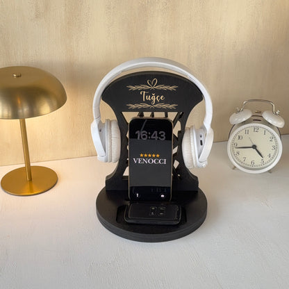 Kişiselleştirilebilir Ahşap Kulaklık ve Telefon Standı