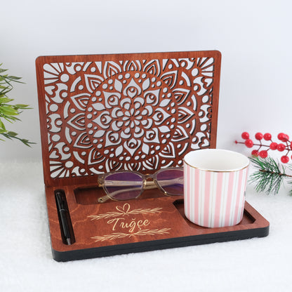 Kişiselleştirilebilir Ahşap Masaüstü Düzenleyici | Kitap Ayracı & Bardak Altlıklı Organizer